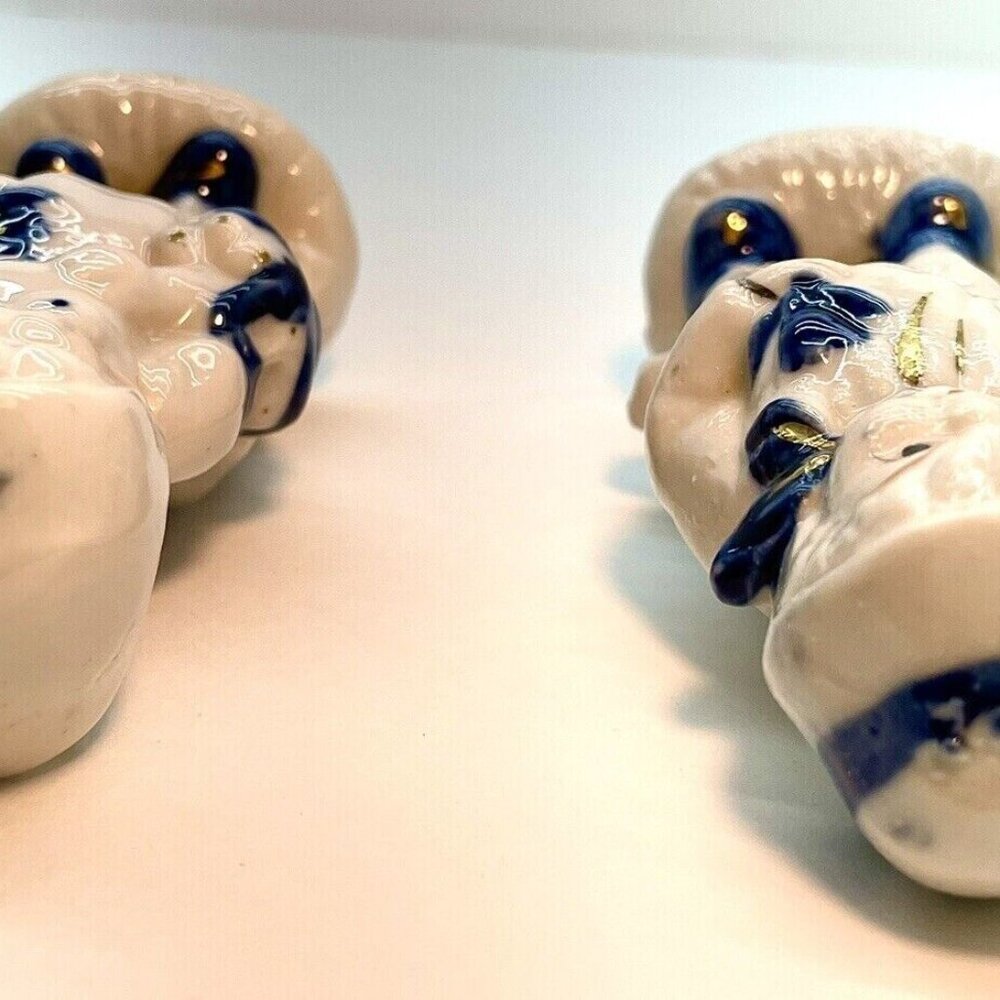 Vintage Holland Figurine Set Farm Boy Girl On Bench Porcelain Blue White Gold - Picture 6 of 11